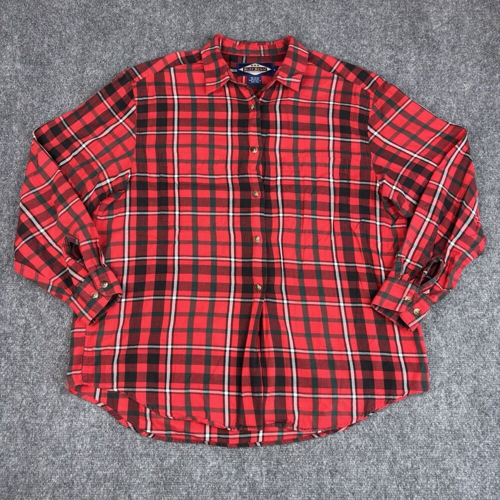 Ruff Hewn Women’s Large Red Plaid Flannel Button Down Shirt 100% Cotton